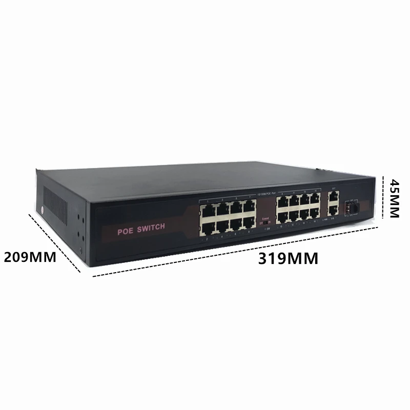 Коммутатор POE 48 В Ethernet с 16(100 м) + 2(1000 1SFP-портом IEEE 802 3 af/at подходит для