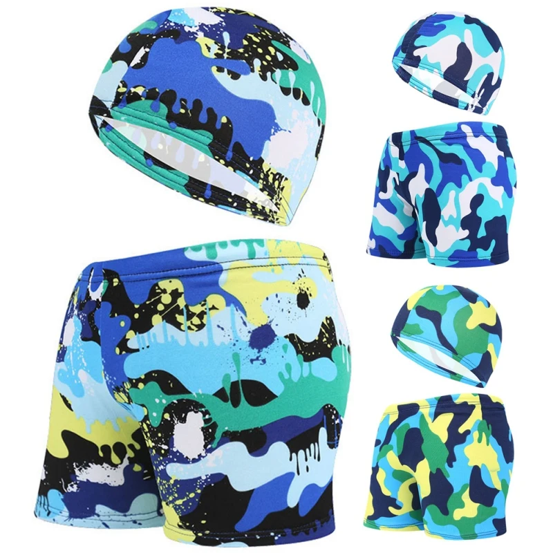 Новинка 2020 комплект для мальчиков с чехлом детские плавки и шапочки купания
