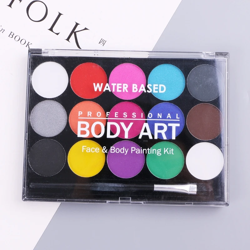 

57EC 15 Colors Body Paint Makeup Facial Painting Water Ink Oil Graffiti With Brush