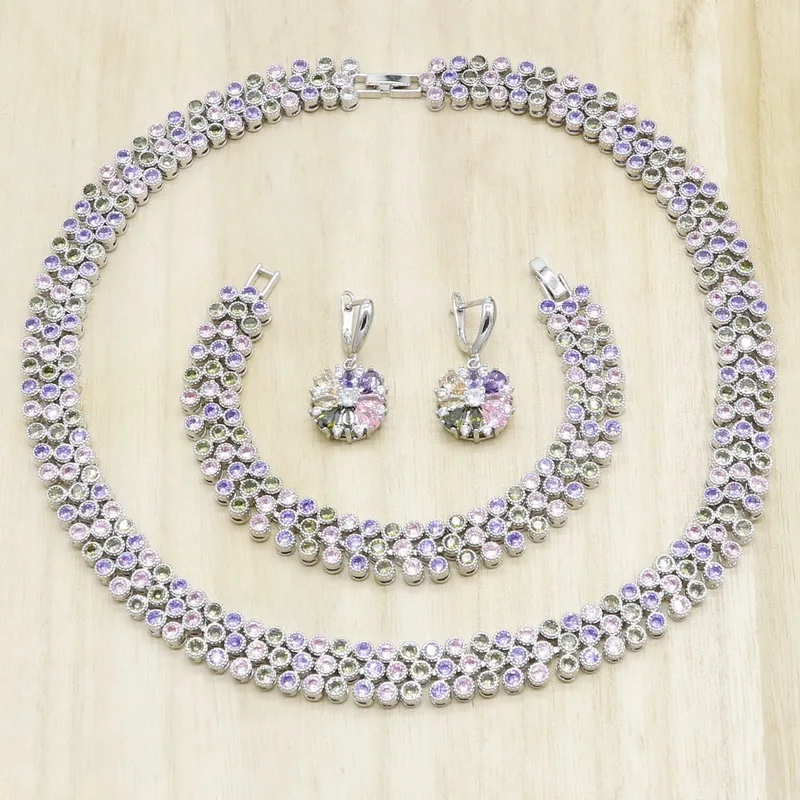 Комплект из колье серёг и браслета серебристого цвета|Ювелирные наборы для