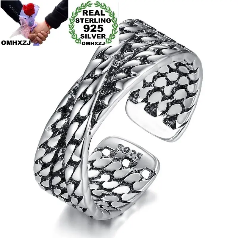 

OMHXZJ Wholesale RG196 European Fashion Fine Woman Man Party Birthday Wedding Gift Vintage Cross 925 Sterling Silver Open Ring