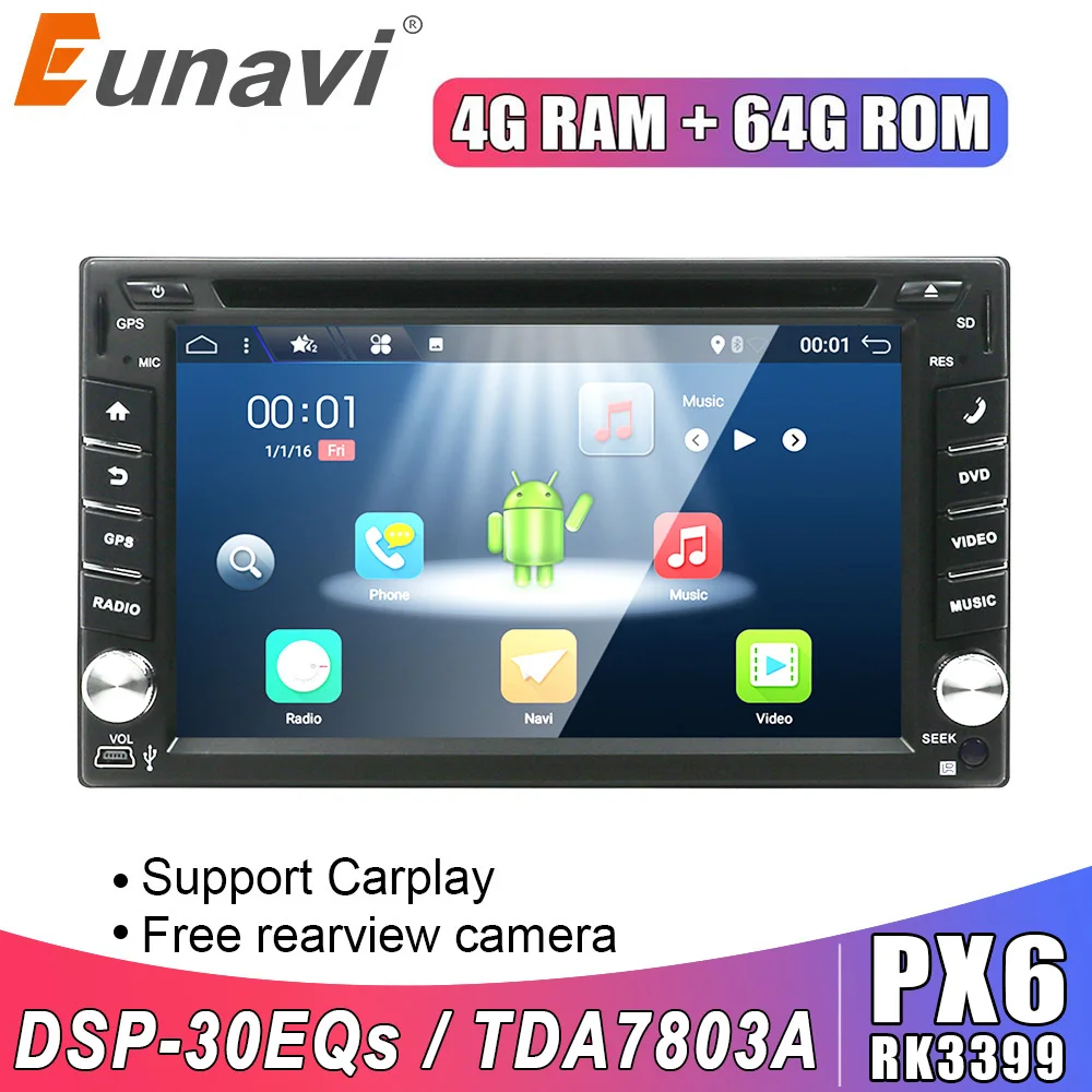 Eunavi Android 10 автомобильное радио GPS навигация Универсальный двойной 2 Din головное