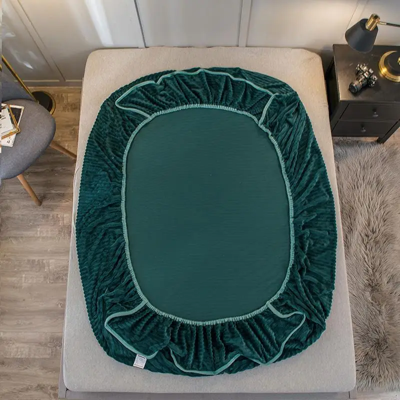 

30 Winter Solid Color Warm Fitted Sheet Soft Velvet Mattress Cover Four Corners with Elastic Band Bed Sheets Pillowcase