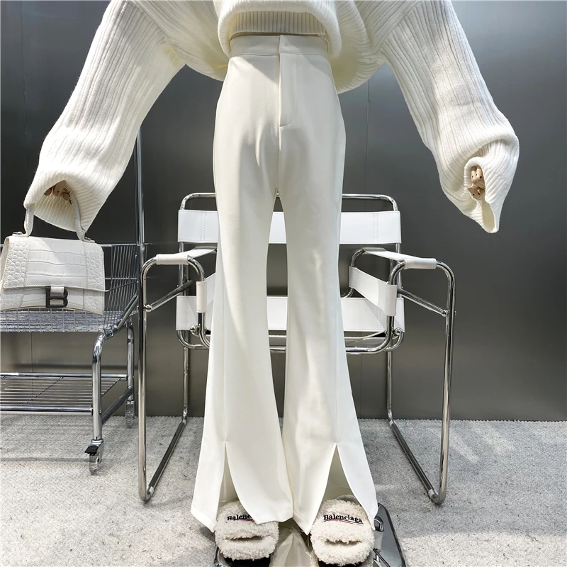

New Brand Original Design 2021 High Waist Slit Suit Pants Plush Versatile Vertical Mops Micro Horn Casual Trousers
