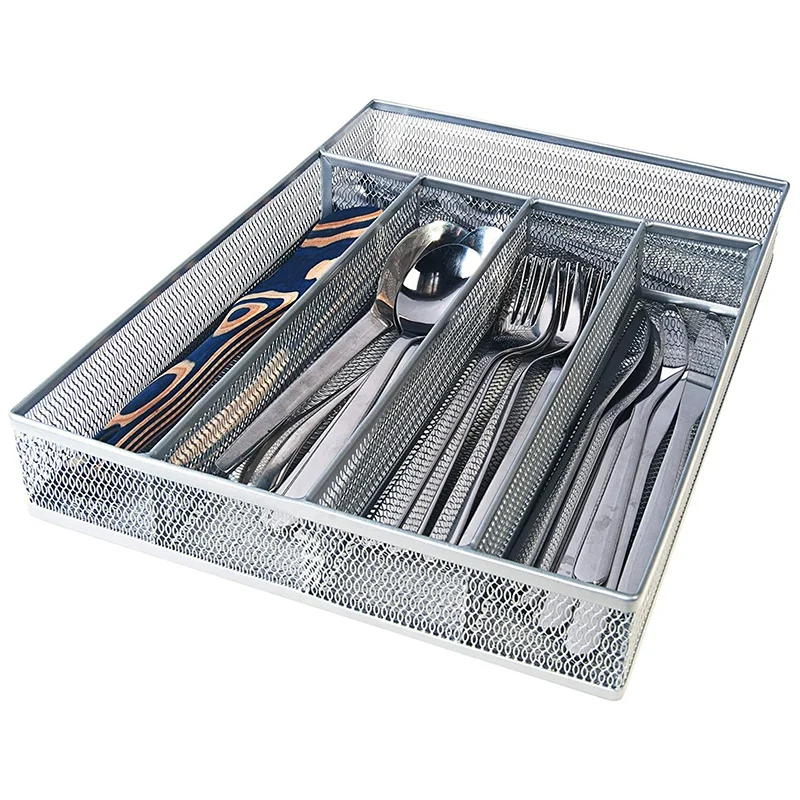 

Flatware Tray Utensil Drawer Organizer Kitchen Utensil Cutlery Tray Mesh Designing with Foam Feet Multi Compartments