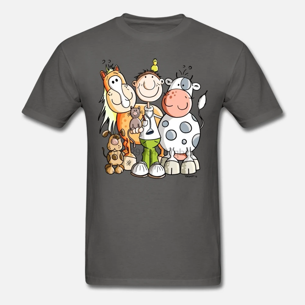 Мужская футболка Забавный ветеринар и животные-комикс-подарок футболки для