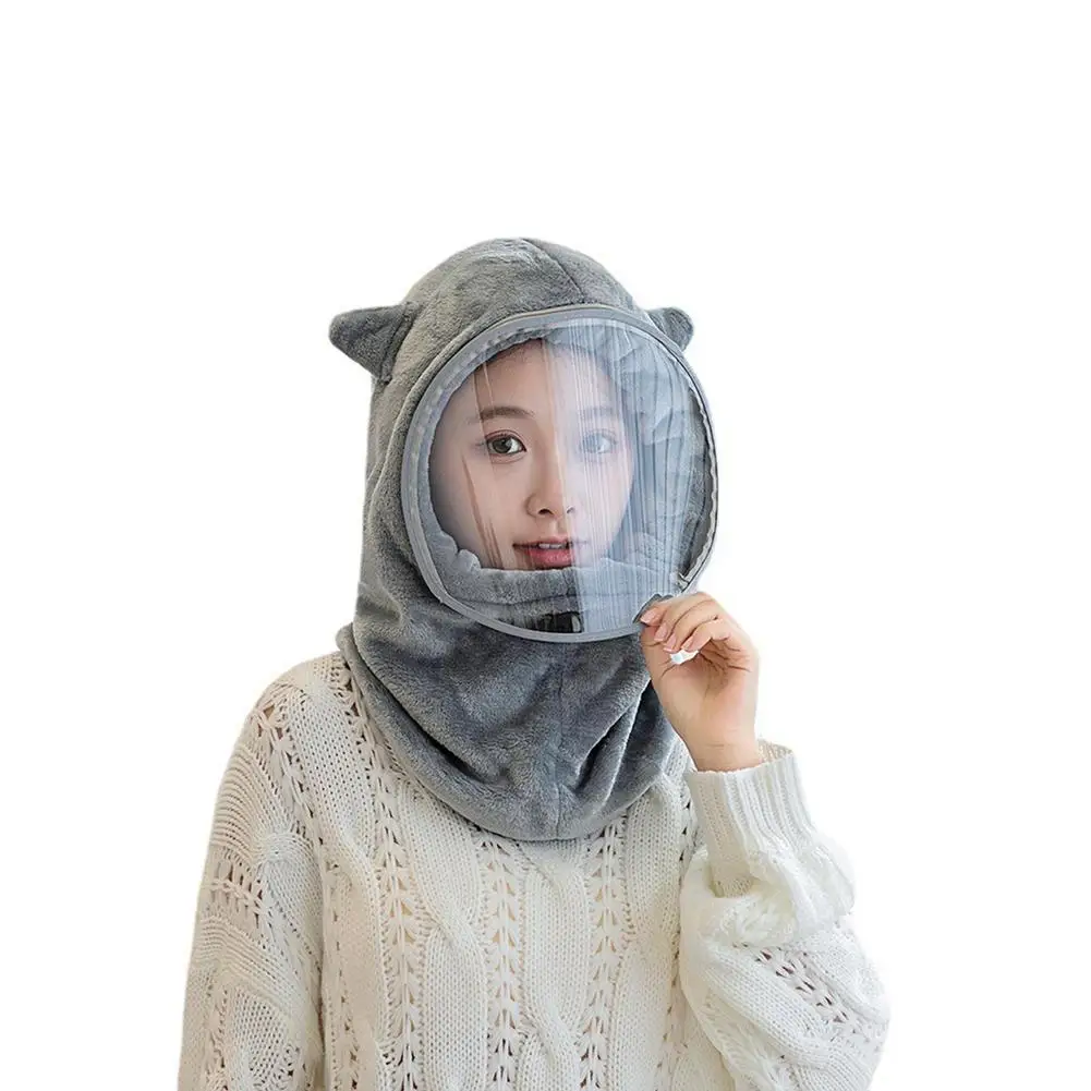 

Winter Windproof Hat With Zipper Transparent Face Guard Women Heavy Balaclava Thick Warm Fleece Ear Warmer