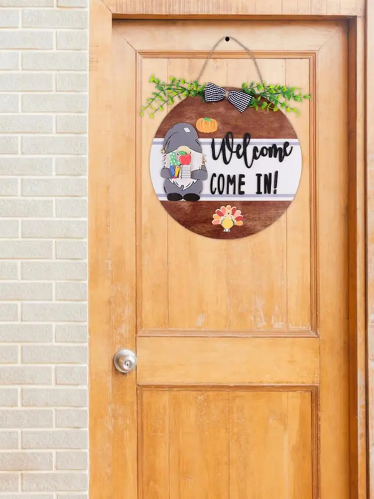 

Hanging Wooden Welcome Sign Plaque Home Art Decor Rustic Farmhouse Porch Front Door Sign Flower Wreath Ornament