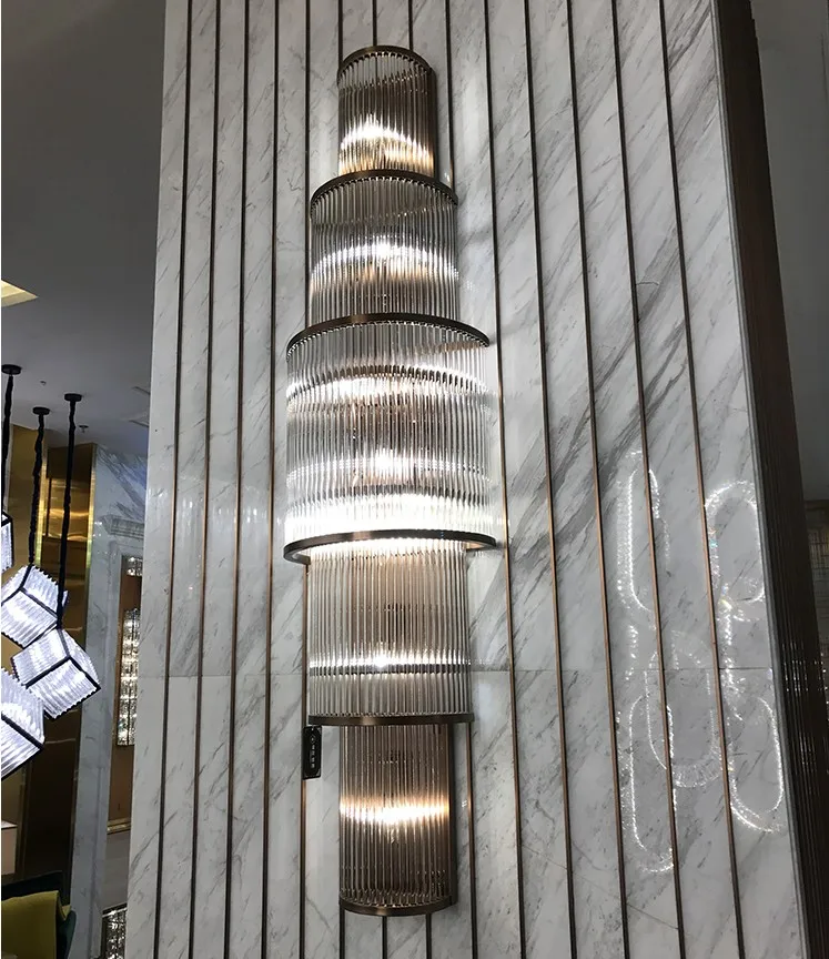 

Crystal art large villa duplex building living room wall lamp