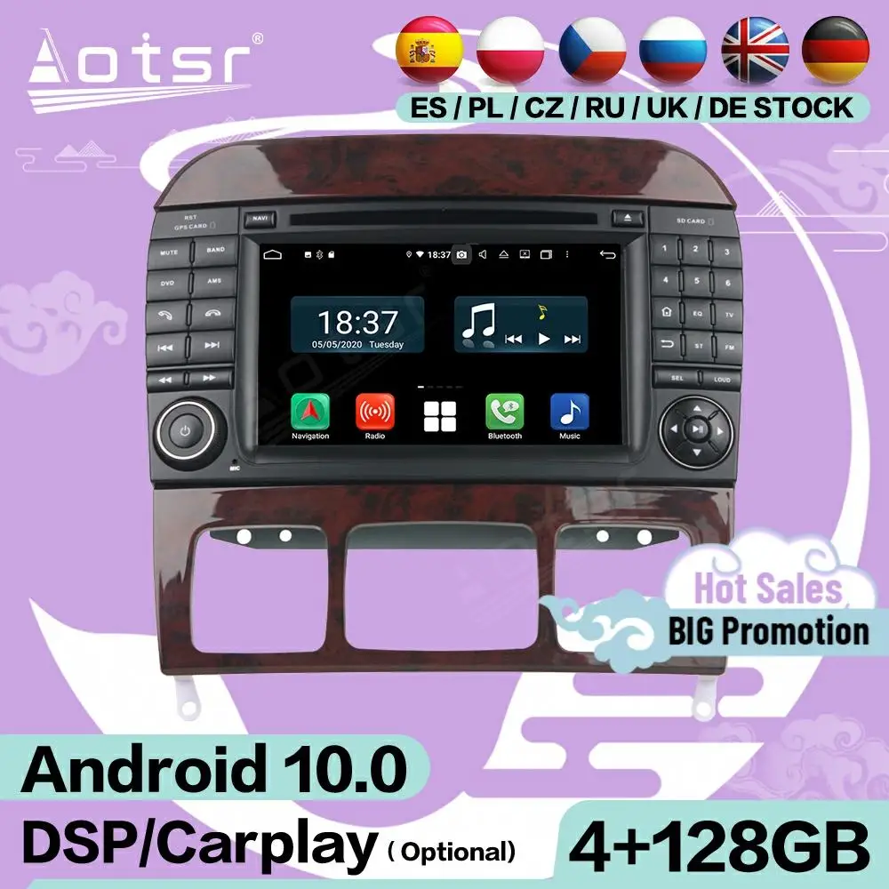 

128G Carplay Мультимедиа Android 10 для Mercedes Benz S Class W220 1998 1999 2000 2001 2002 2003 2004 2005 GPS приемник, головное устройство
