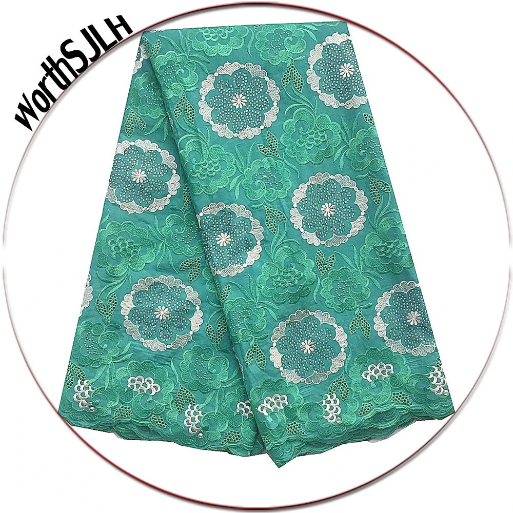 WorthSJLH Высококачественная швейцарская вуаль кружева с камнями цвет морской волны