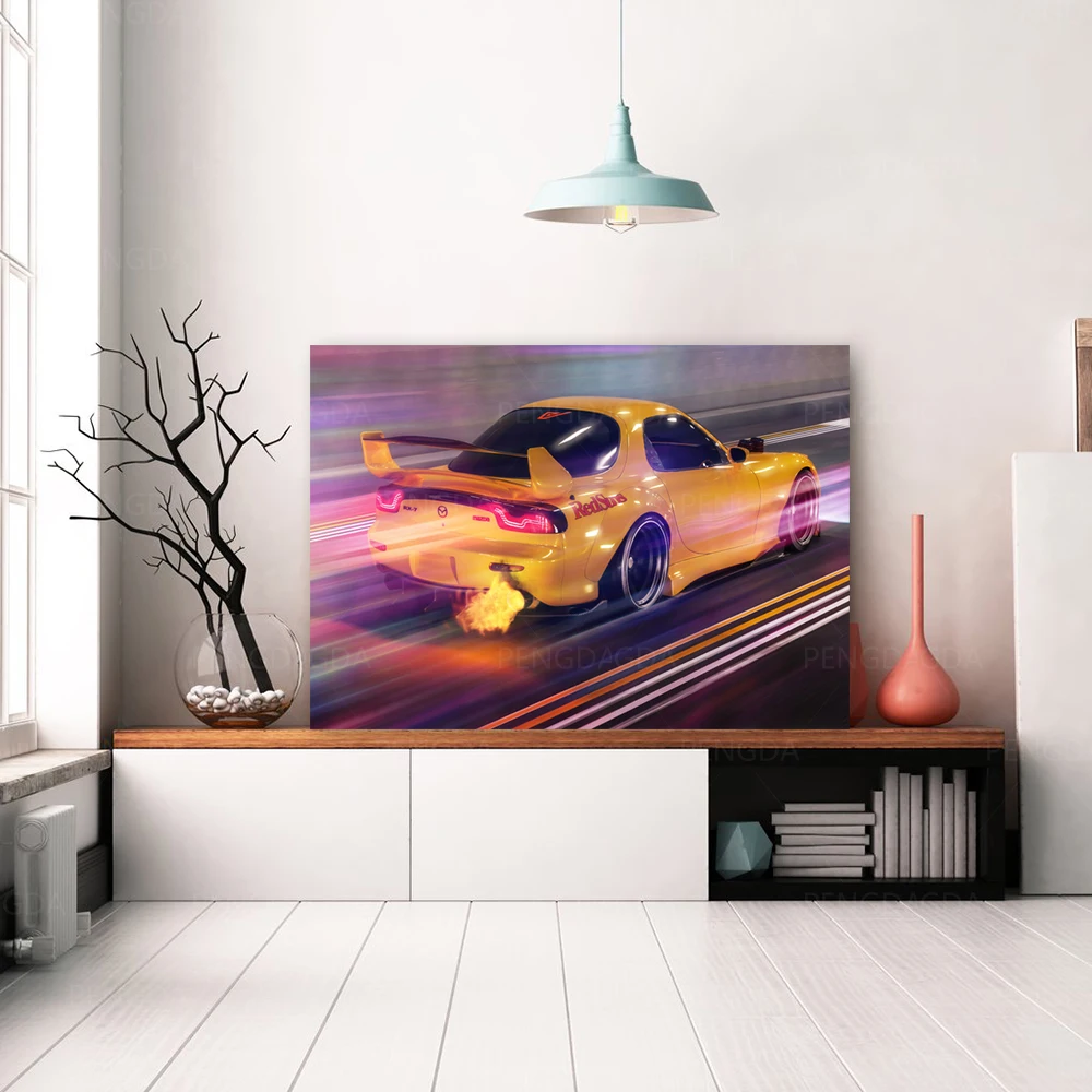 

Canvas Wall Art Home Yellow Racing Car Running Decorative HD Printed Posters Painting Modern Modular No Frame For Living Room