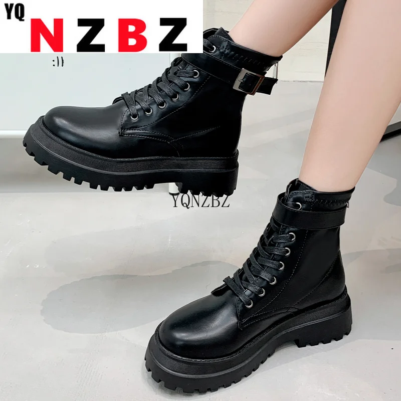 

Pu Leather Women Martin Short Boots2021new Autumn Comfortable Thick Heel Fashtion Platform Round Head Women Ankle Casual Boots