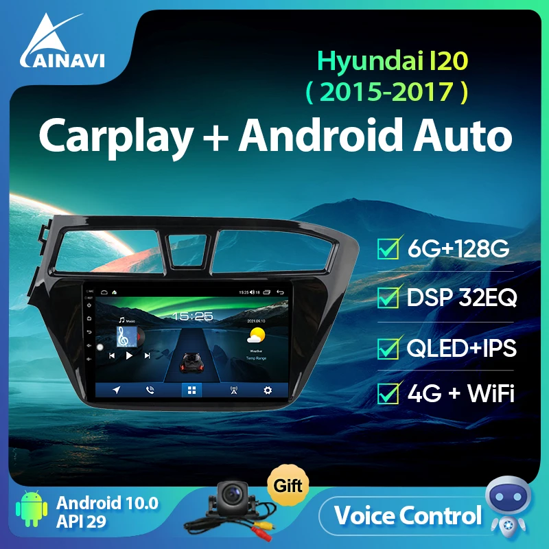 

Ainavi VI Voice Car Radio Android 10.0 QLED Screen For Hyundai I20 2015-2017 Multimedia Video Player GPS Navigation Carplay 2din