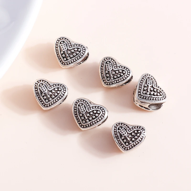 

15pcs/lot Arrow Love Hearts Big Hole Antique Silver Color Beads Charms Fits Diy Charms Bracelet Jewelry Beads