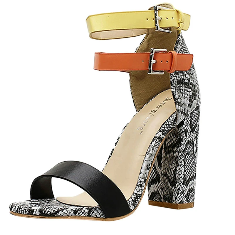 

Sandalias Mujer 2019 Women's Ladies Fashion Mixed Colors Snake High Heels Buckle Sandals Casual Shoes Dropship sandals