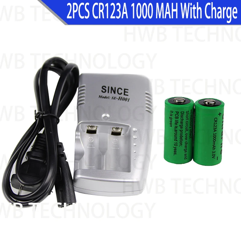 2 x CR123A 3,0 v 1000 мА/ч, CR123 16340 17335 Перезаряжаемые Батарея+ CR123A зарядное устройство