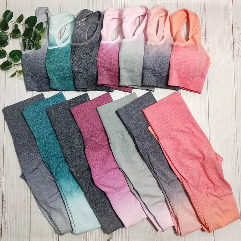 

Ombre Women Sportswear Fitness Suit Seamless Yoga Set Workout Clothes Sport Outfit For Woman Gym Clothing Sports Set