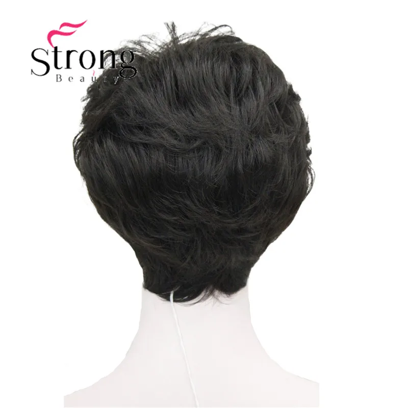 StrongBeauty Shag стиль синтетические парики короткие волнистые слоистые темно-Обурн пользовательские парики для афро-американских