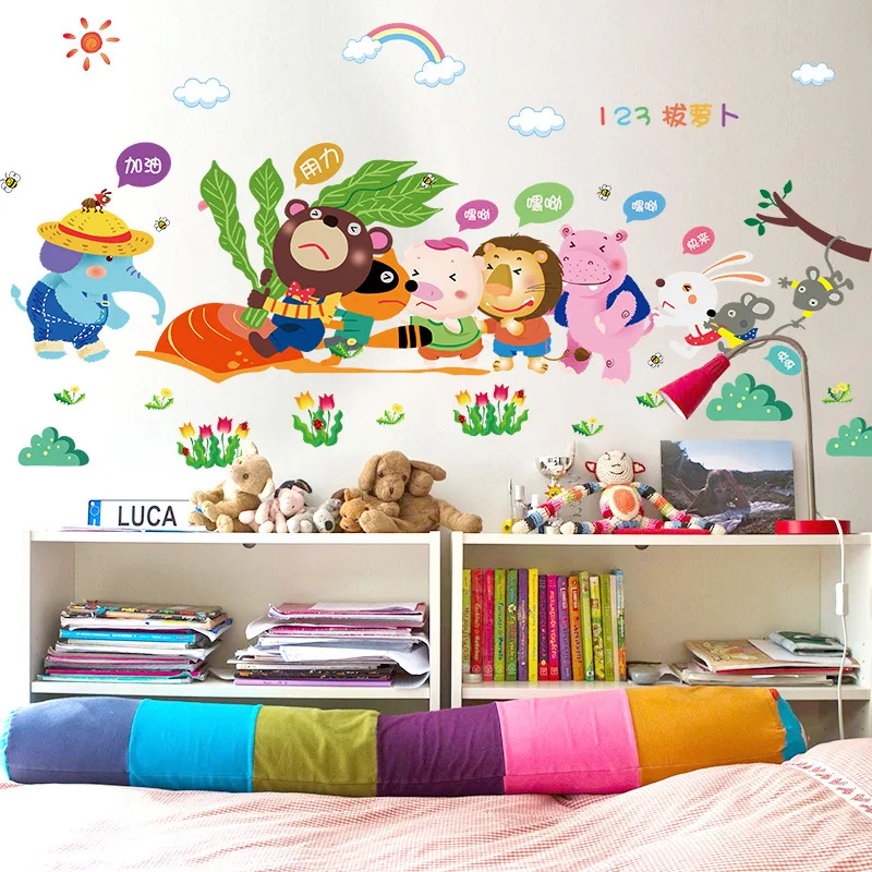 

Wall Stickers Cartoon Animal for Children's Room Kindergarten Decoration Wall Posters Removable Self-Adhesive PVC Wallpapers