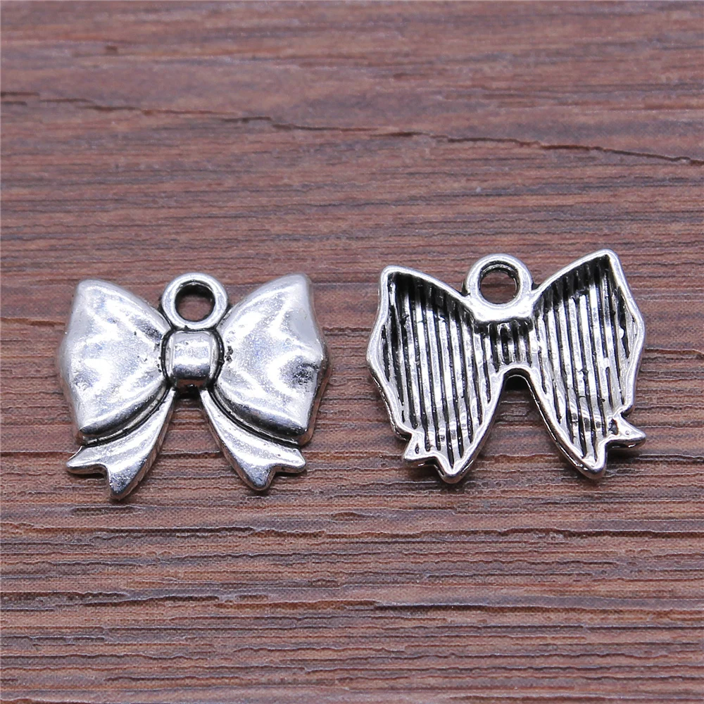 

200pcs 12x15mm Bow Pendant Charms Wholesale Antique Silver Color For Jewelry Making Zinc Alloy Jewelry Findings
