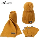 Шапка и шарф Детские зимние вязаные с двойным помпоном из искусственного меха