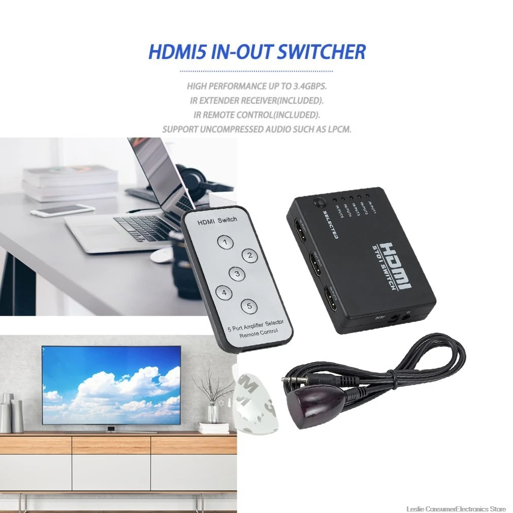 Мини порт с ИК пультом дистанционного управления 5 портов HDMI совместимый