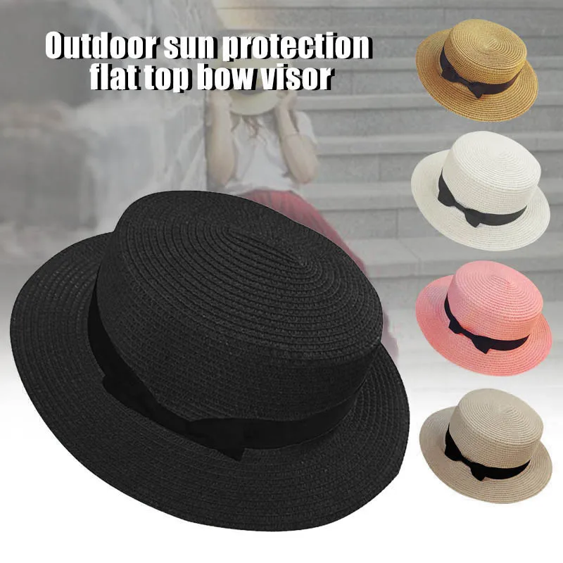 

Straw Sunhat Women Summer Beach Wide Brim Bow Sunscreen Outdoor Travel Hat Cap MC889