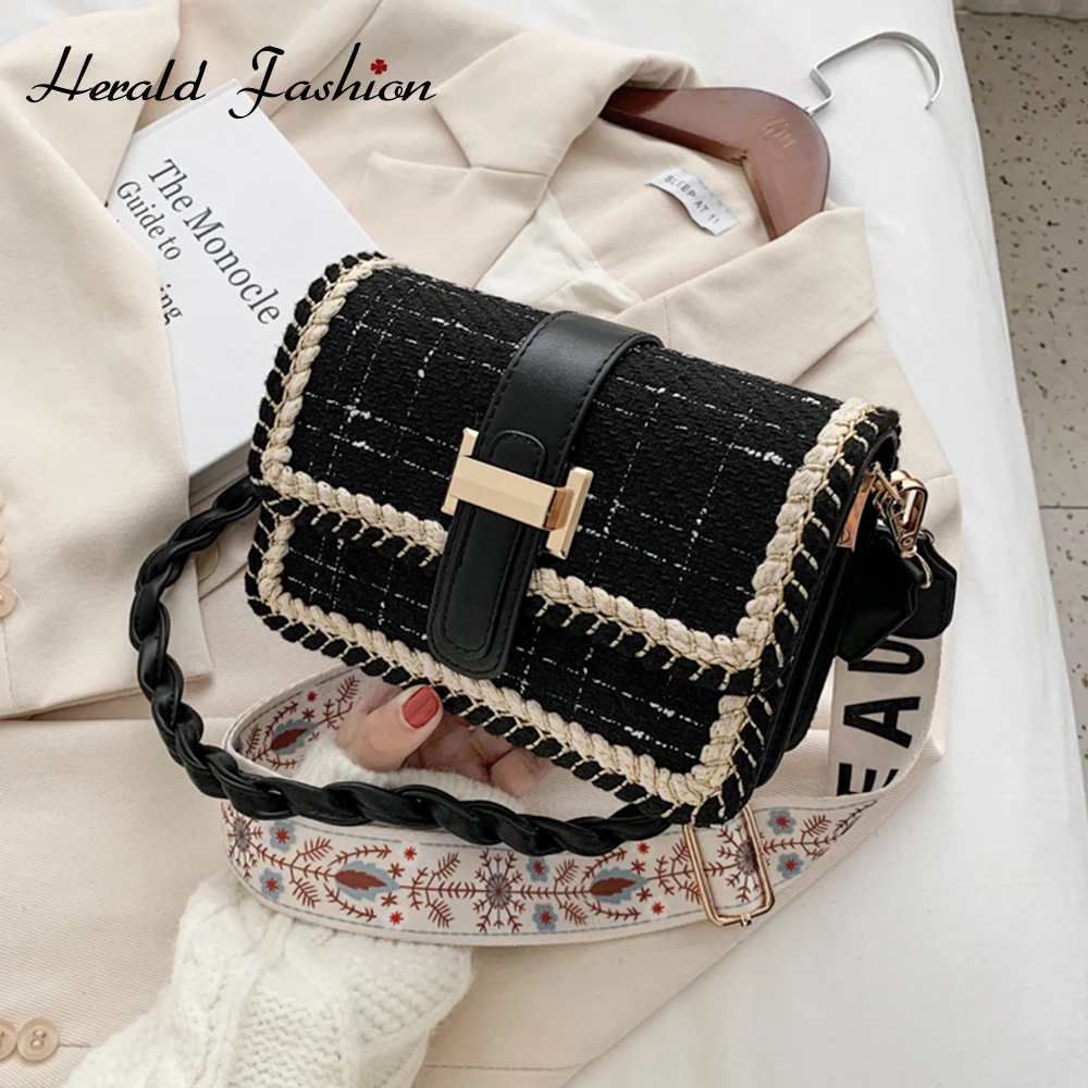 

Сумки через плечо Sweet Weave для женщин, новинка 2020, модные женские сумки-мессенджеры контрастных цветов на плечо, качественные шерстяные дамск...