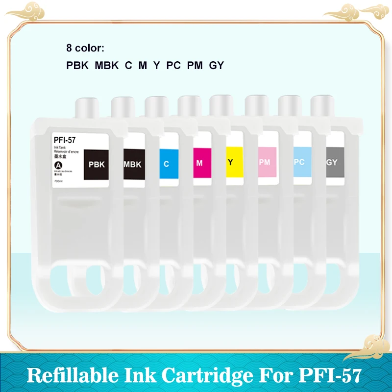 

PFI-57 PFI57 Refillable Ink Cartridge With Compatible Chip For Canon PRO-520 PRO-540 PRO-540s PRO-560s Printer 8 color/set