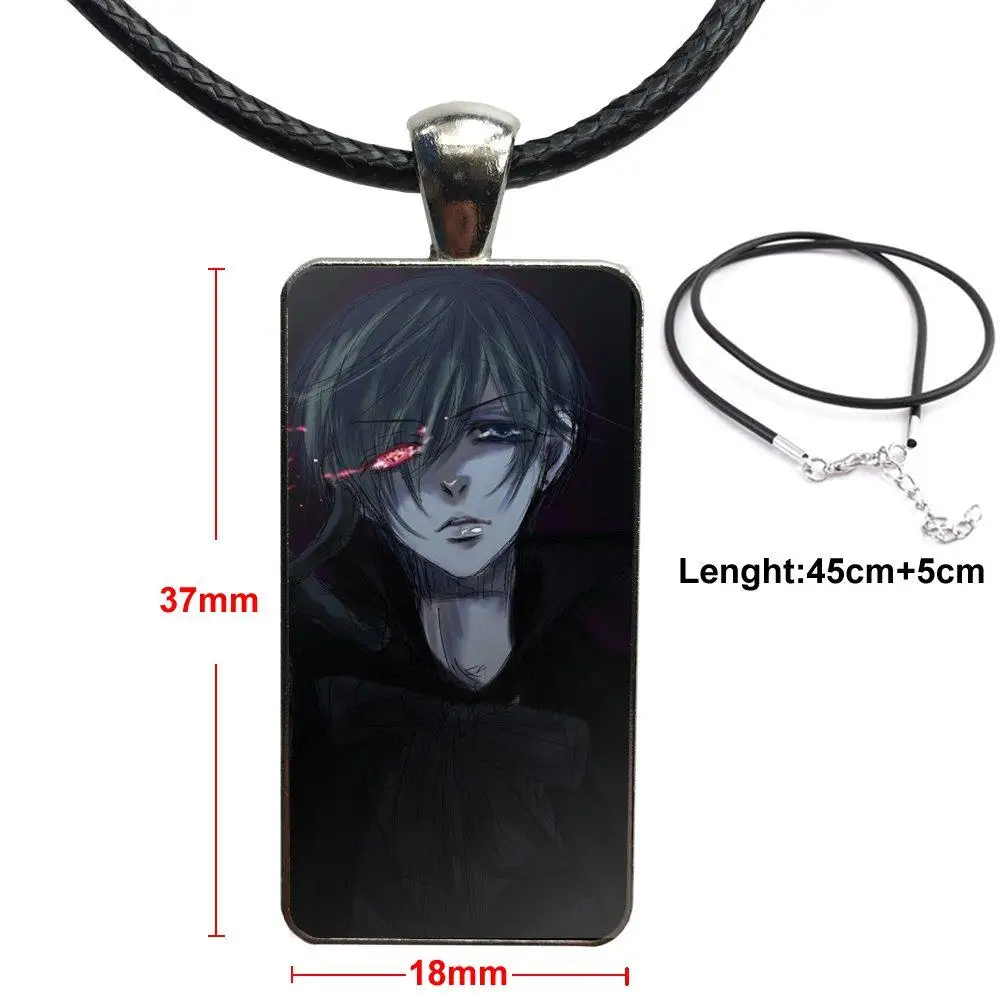 

Japan Anime Kuroshitsuji Black Butler Ciel Design Fashion Vintage Glass Women Rectangle Necklace Pendants For Women Gift