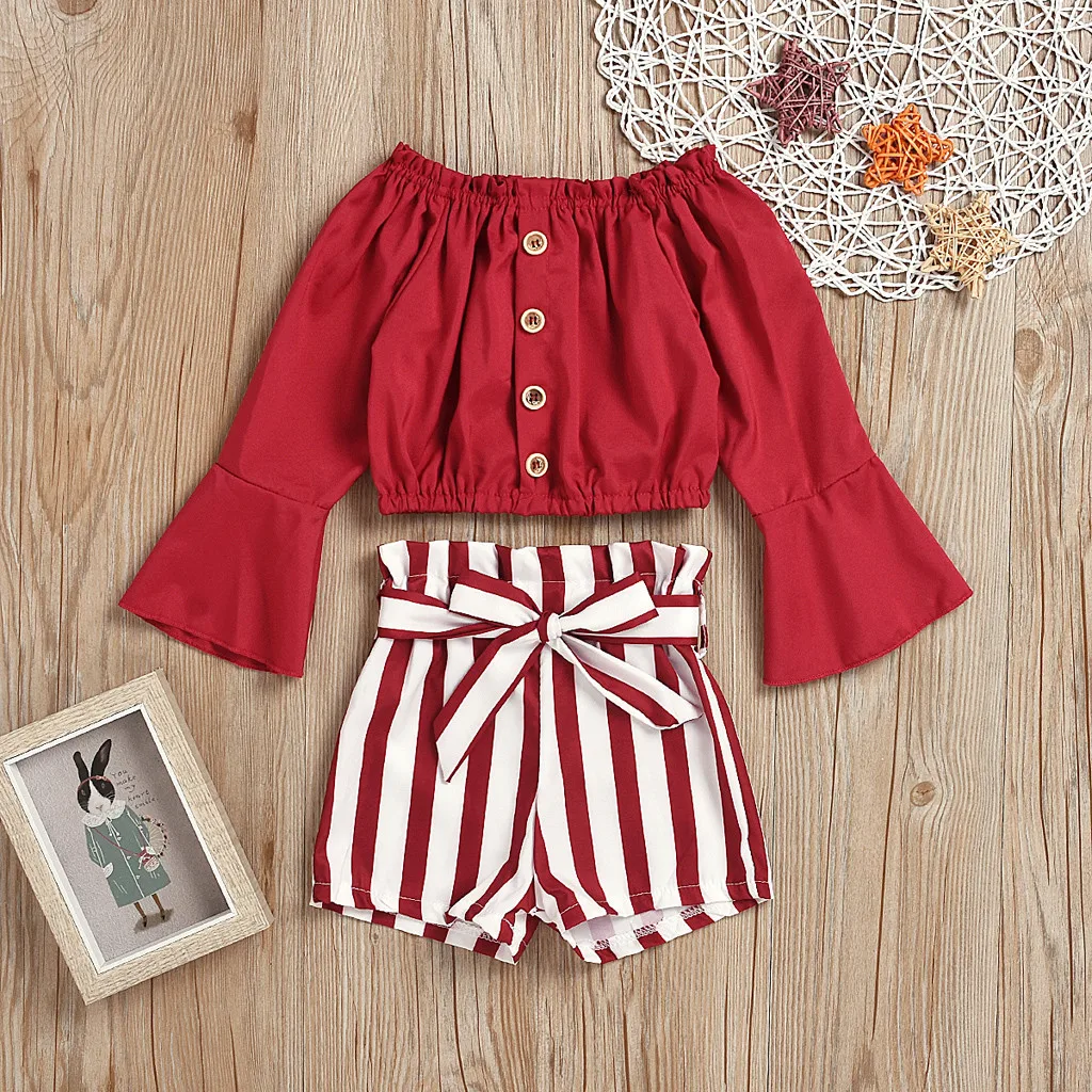 Комплекты одежды для малышей Летняя одежда девочек Футболка с оборками и