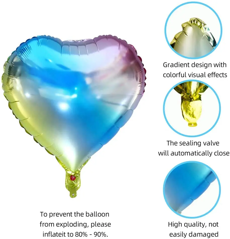 

2 pcs18 Inch Heart Shaped Foil Balloons Aluminum Rainbow Gradient Balloons for Birthday WeddingValentines Day Decoration