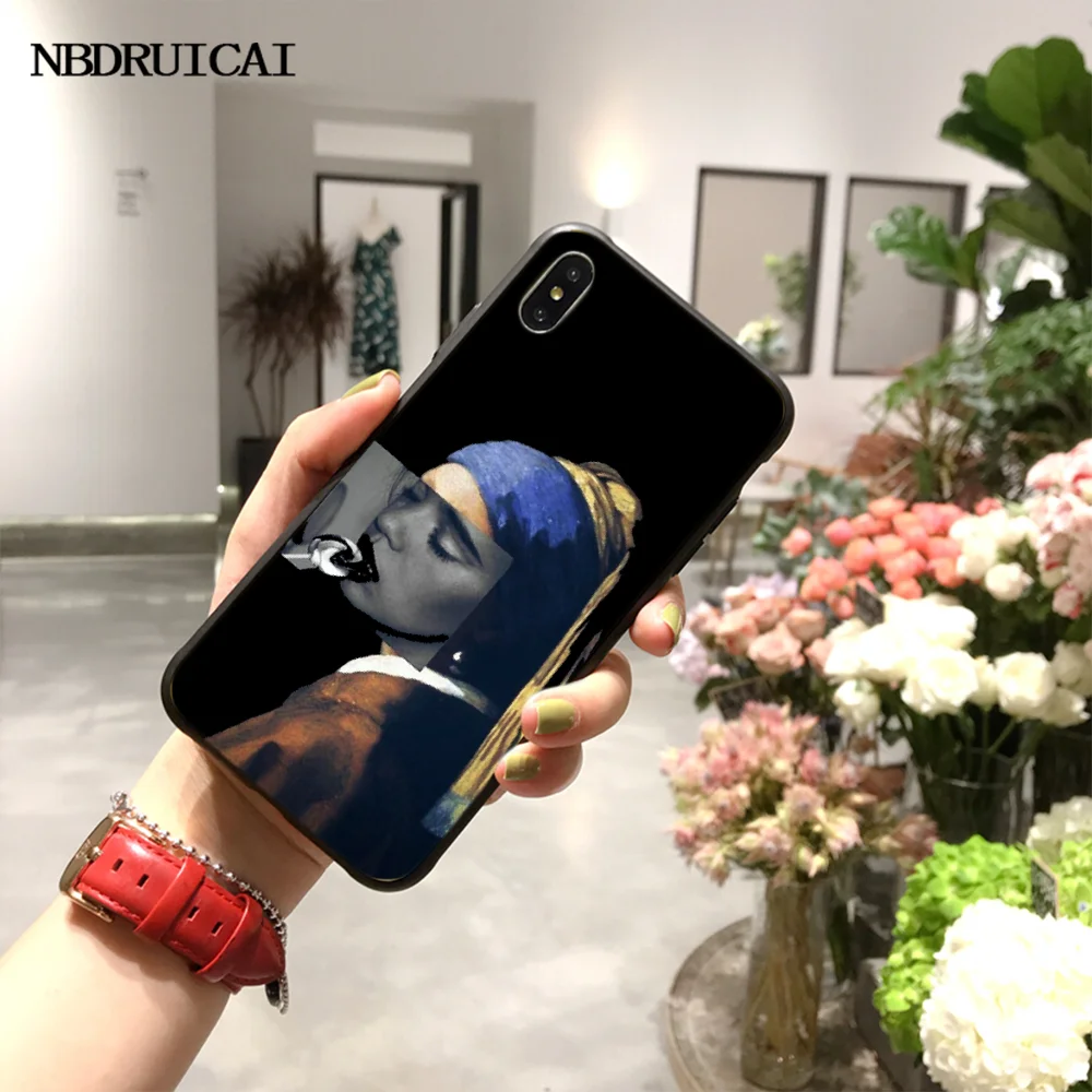 NBDRUICAI девушка с жемчугом Серьги Vermeer мягкий чехол для телефона iPhone 11 pro XS MAX 8 7 6 6S Plus