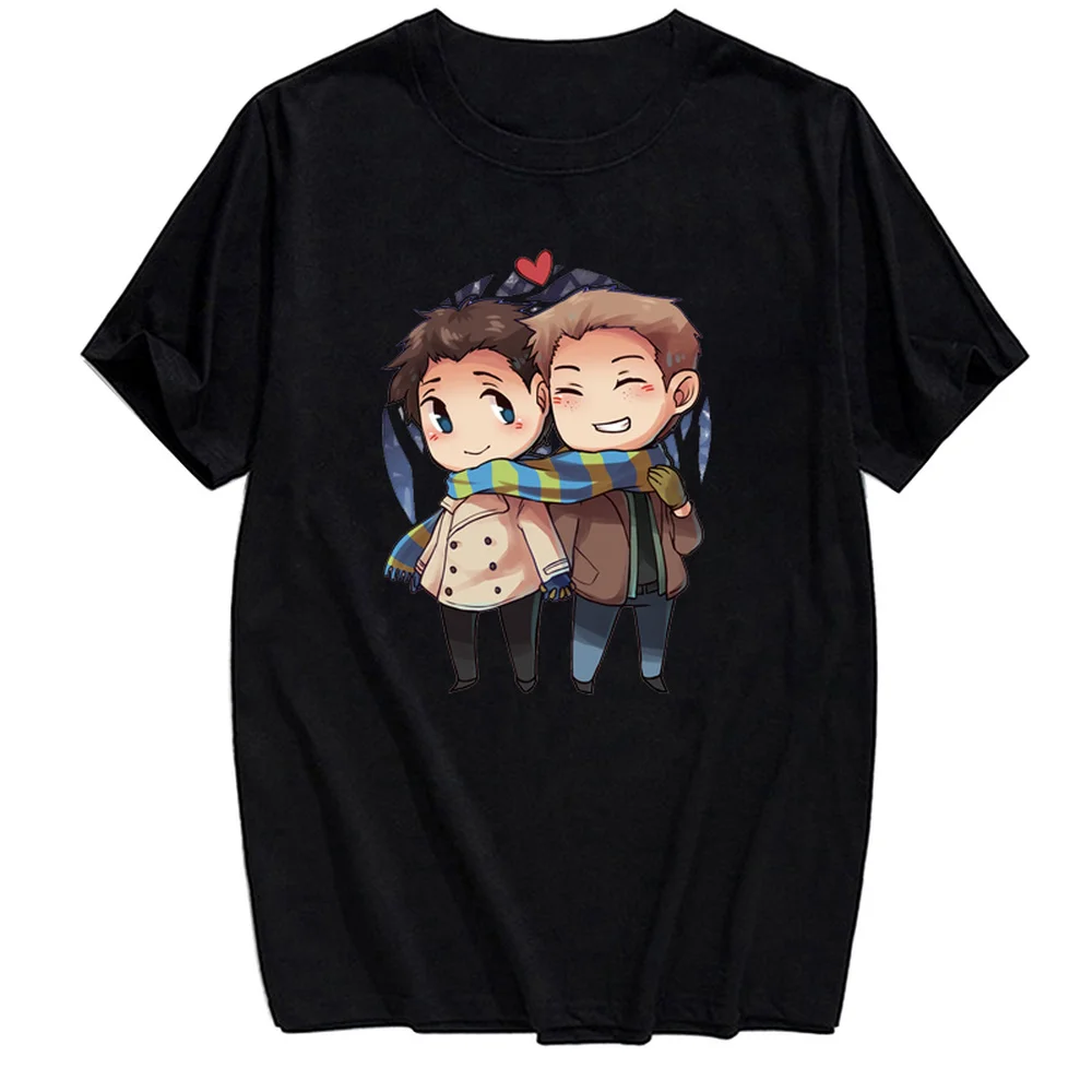 

CLOOCL Black Cotton T-Shirt Supernatural Cas Dean and Sam 3D Printed T-Shirt Casual Tees Black Cotton T-Shirt Drop Shipping