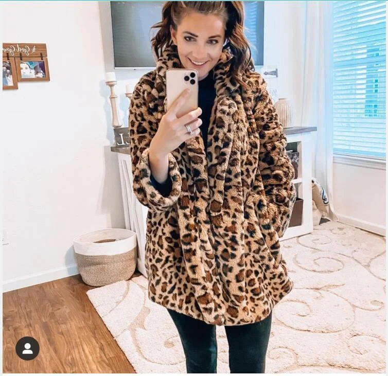 

Zoulv 2021 Lapel Faux Fur Coat Oversize Coat Women Winter Clothes Famale Fashionable Personality Leopard Print Long Coat