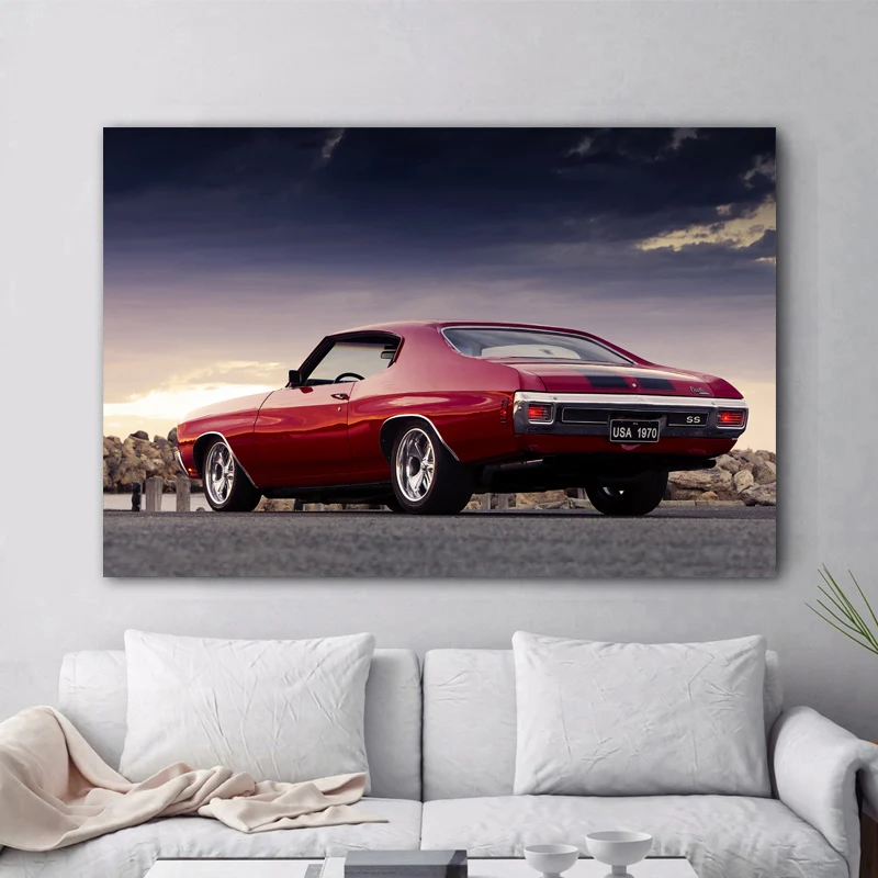 

1970 Chevrolets Chevelle SS Hardtop Coupe Muscle Hot Rod Car Posters Canvas Printed Wall Art For Home Decor Room Decorations