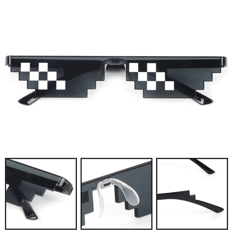 

2021 New Funny Mosaic Sunglasses 8 Bit Pixel Sun Glasses Women Men Thug Life Trick Toy Black Mosaic Glasses Car Driver Goggles