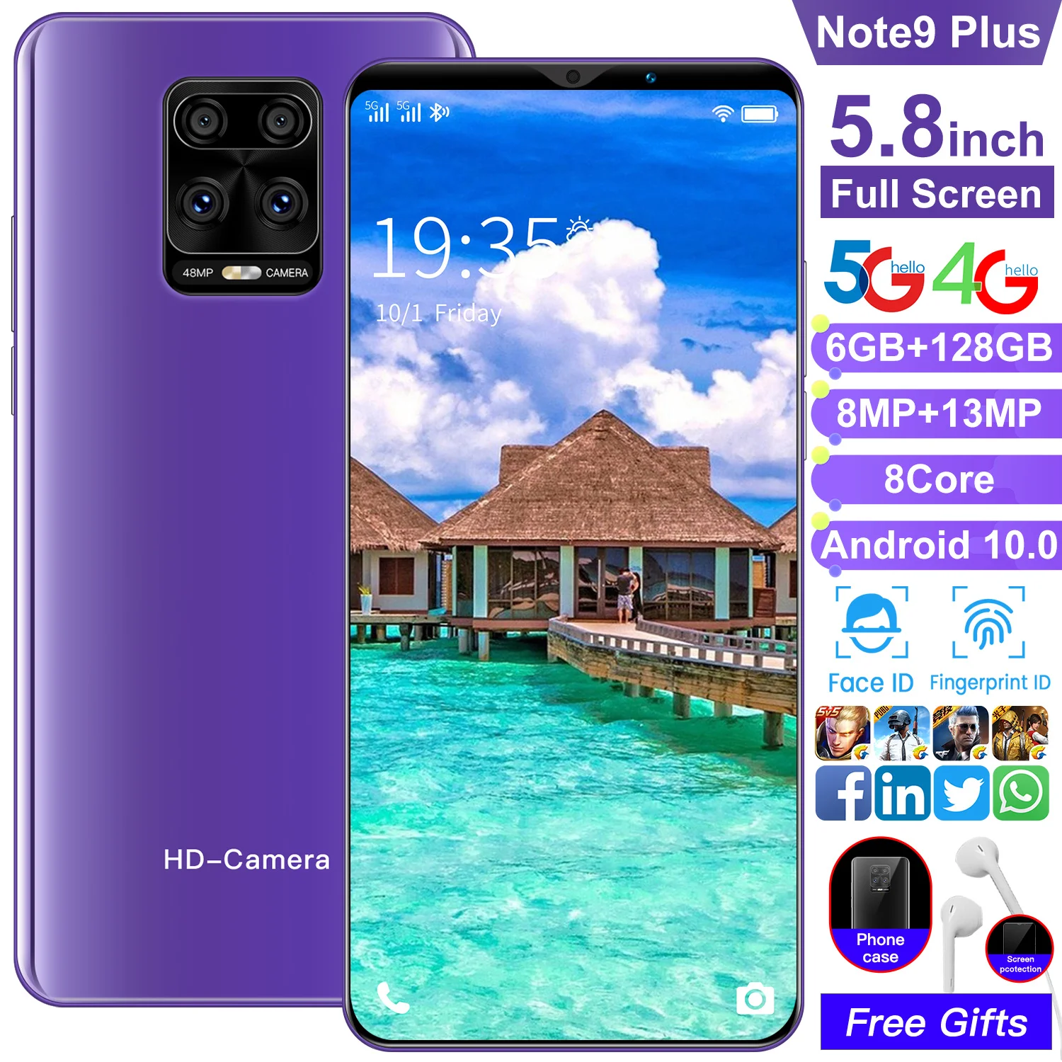 

Global Version Note9 Plus Smart Phone 8+13MP Fingerprint Unlock Andriod 10.0 4800mAh 8 Core Mobile Phones Dual SIM+SD MTK6763