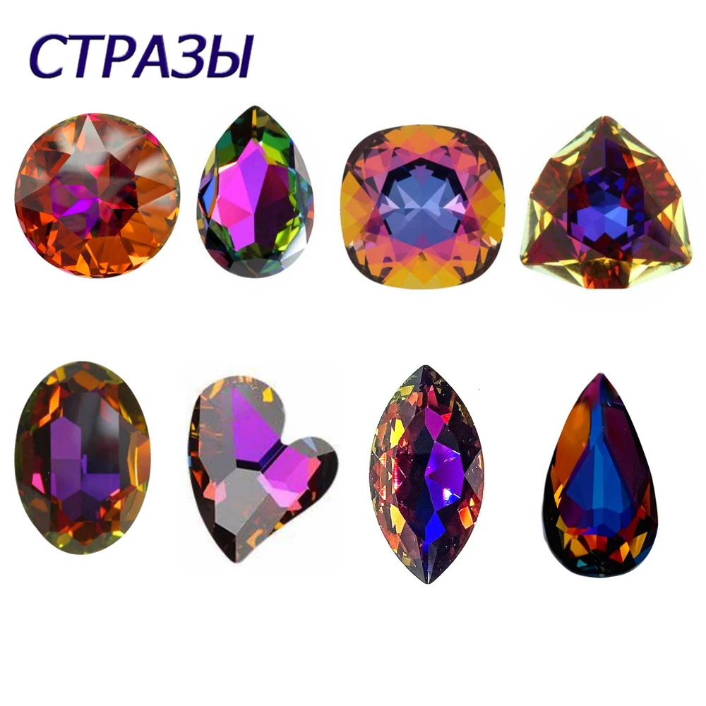 Volcano Color Different Styles Nials Rhinestone Pointed Bottom Glass Nail Art Fancy Crystal Stones Shiny Nail Accessories