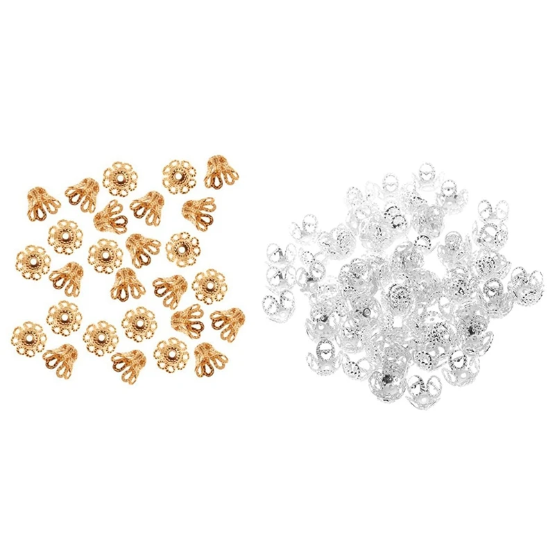 100x Позолоченные филигранные колпачки из бисера в форме стакана (7 мм) и 4 Leaf