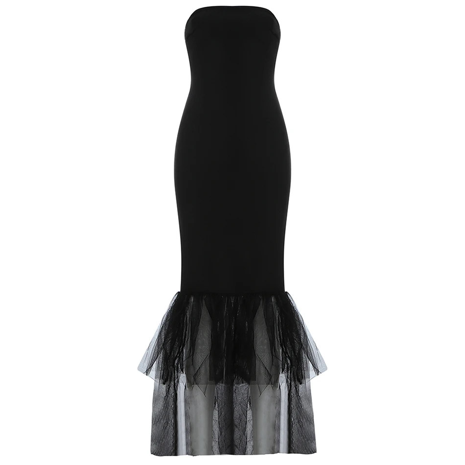 Сексуальное платье без бретелек из вискозы Бандажное длинное русалки черное