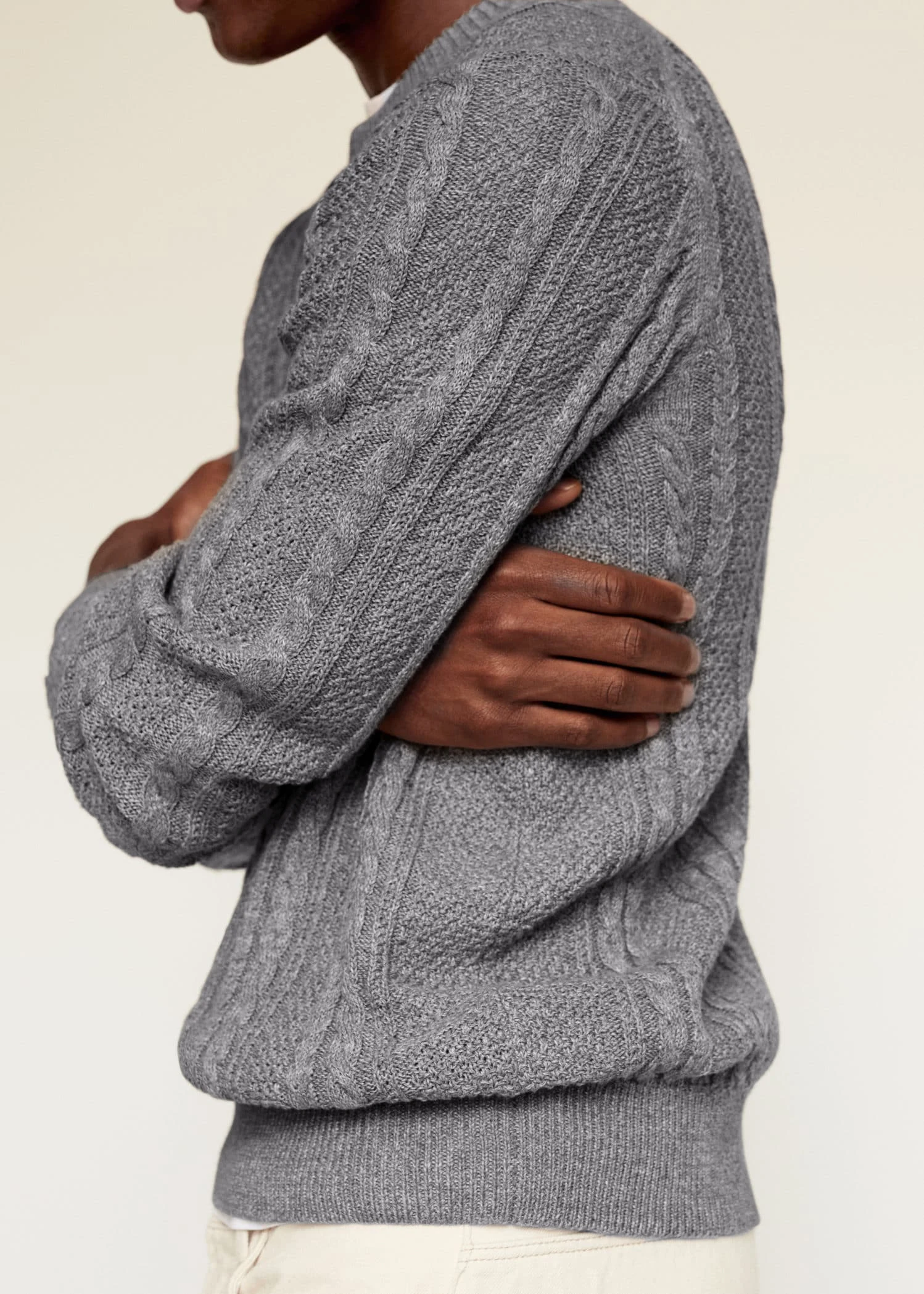 Мужской рыбацкий ирландский свитер в рубчик с круглым вырезом идеальная