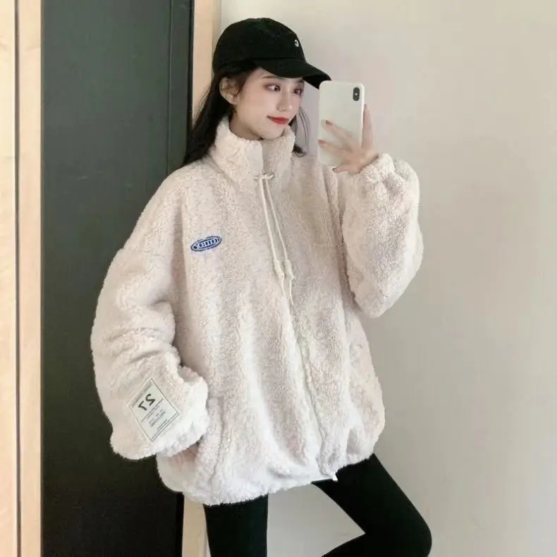 

Luck A Winter Women Thick Warm Faux Lamb Fur Coat Ladys Zipper Oversize Jackets Vintage Female Casual Loose Streetwear Outwear