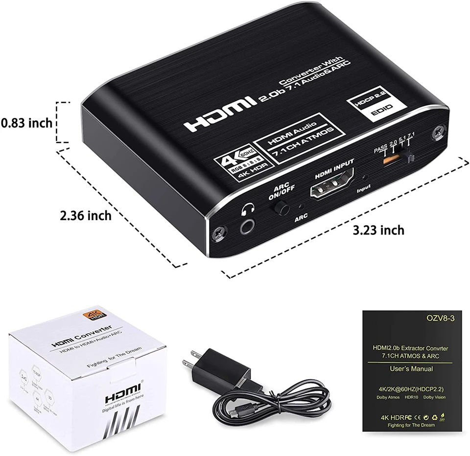 

2021 HDMI Audio Extractor 4K HDMI SPDIF Converter 5.1 HDMI to HDMI to RCA Splitter Optic TOSLINK Switch Digital 7.1 HDMI Adapter