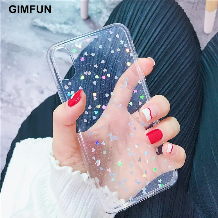 Gimfun розовое Сверкающее Сердце Любви чехол для телефона для Iphone Xr 7 8 6s Xs Max прозрачный ТПУ блестящий чехол для Iphone 11 Pro Max