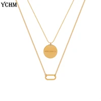 stainless steel layered necklace for women gold color france word lucky round tag pendant necklace 2021 trendy jewelry
