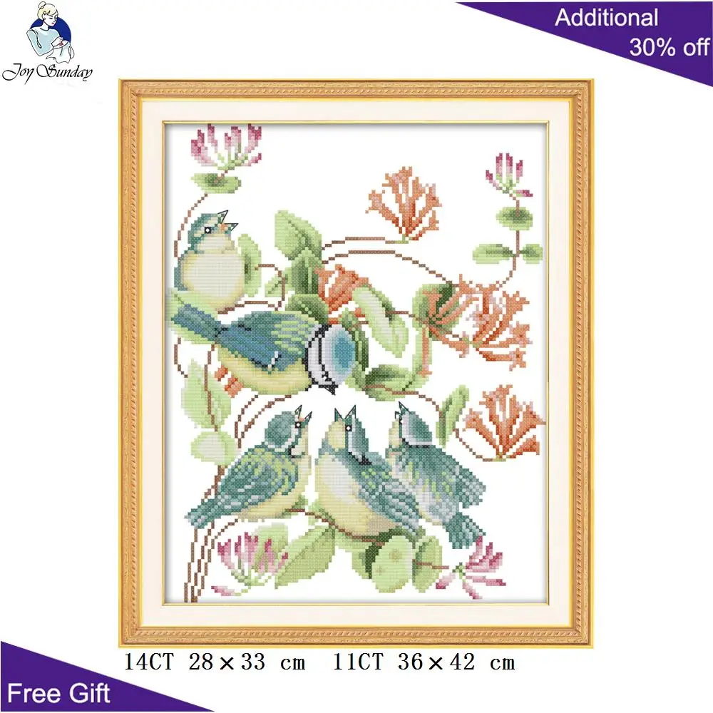 Joy Sunday Flower And Bird Home Decor DA145 DA146 14CT 11CT Counted Stamped Three Little Birds Feed Needlepoint Cross Stitch kit | Дом и сад
