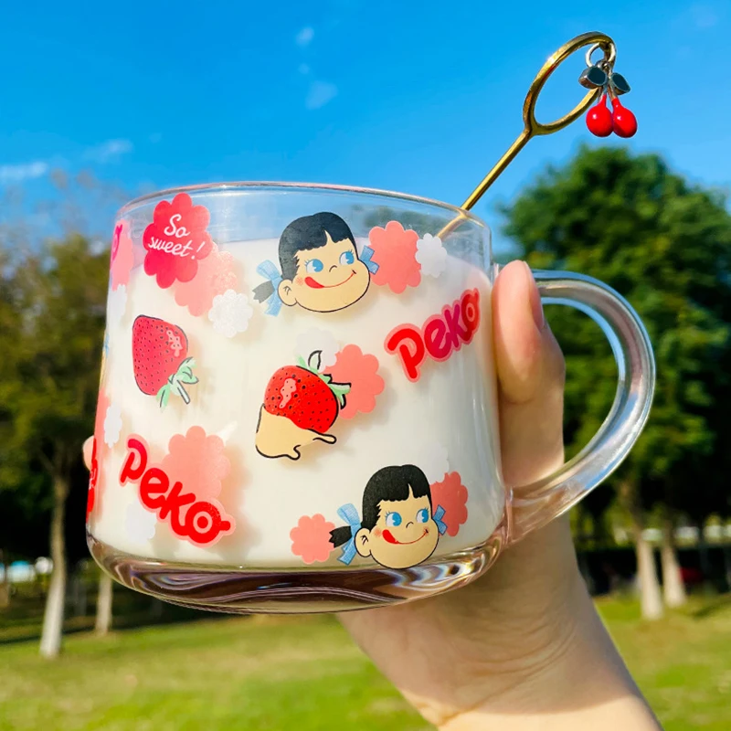 

Kawaii Strawberry Glass Cup With Lid Straw For Coffee Milk Wine Drinking Glasses Cute Mugs Juice Water Bottle Breakfast Cups