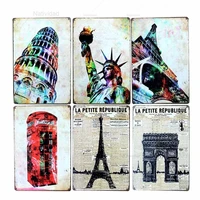 vintage the worlds landmarks poster metal tin signs retro famous city buinding cafe plaque pub wall art plate decoration 20x30cm
